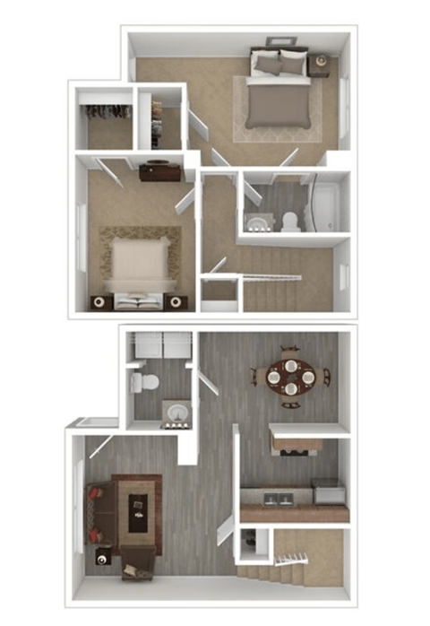Floor plan for 2 beds, 1.5 baths, 1196 sqft